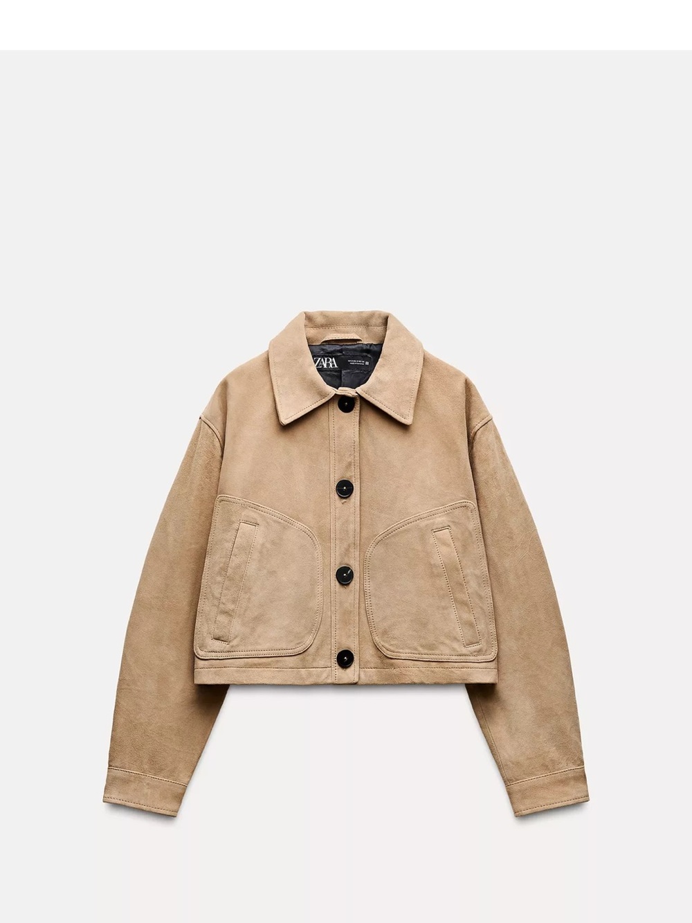 ZARA Cropped Suede Bomber Jacket in Camel Brown